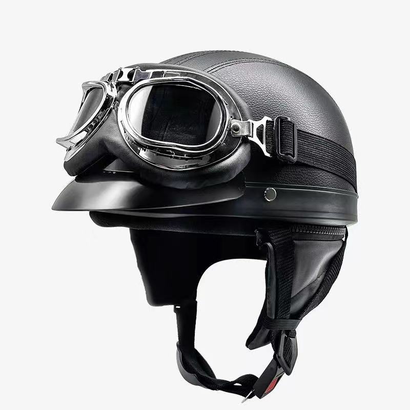 Motorcycle Gear Vintage - Capacete Vintage de Couro para Homens