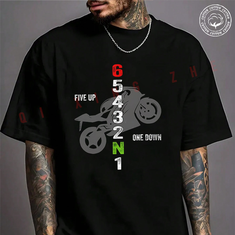 Motorcycle Gear Up Down - Camiseta Masculina de Algodão para Verão,