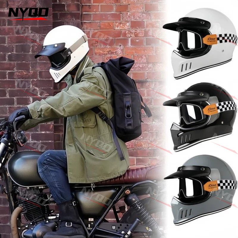Motorcycle Gear Vintage - Capacete Vintage de Motocross com Proteção